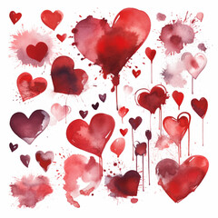 Various red hearts are shown on a white background