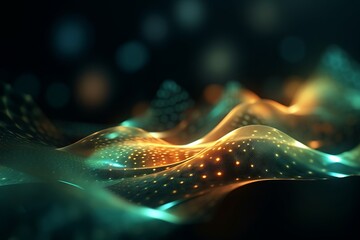 abstract futuristic background with glowing neon moving high speed wave lines and bokeh lights. Data transfer concept Fantastic wallpaper. Generative AI