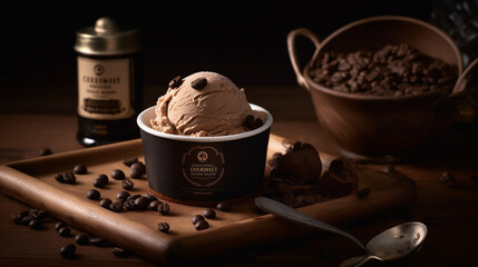 Scoop of smooth and velvety espresso gelato. Generative AI image