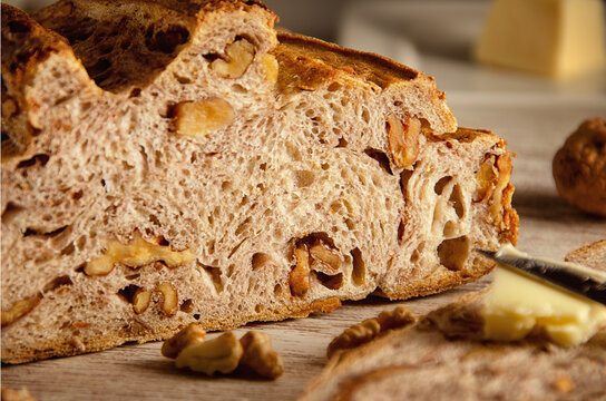 sliced bread on a wooden board