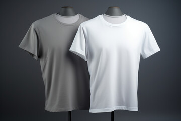 Two front and back portrait white t shirt mock up. Generative AI image