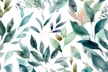 pattern with green watercolor leaves. AI Generative AI