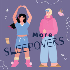 Sleepover or pajama party invitation or card mockup flat vector illustration.