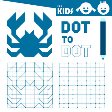 Dot to dot games for kids. Cancer zodiac. Connect the dots and drawing Crab, Crayfish. Coloring page. Book. Puzzle activity worksheet. Sketch vector illustration