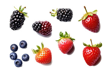 Obraz na płótnie Canvas Various berries, wild berries seeds set, collection, generative AI, Transparent background