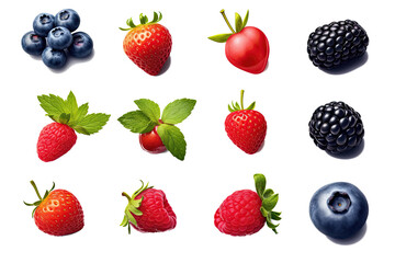 Fototapeta na wymiar Various berries, wild berries seeds set, collection, generative AI, Transparent background