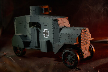Model of an armored vehicle from the First World War.