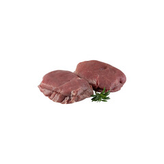 Fresh pork, cut into pieces, steak ready to be grilled with cut out isolated on transparent background