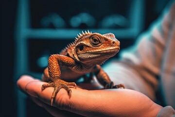 Fototapeta premium Connecting with Nature: Person Holding and Presenting a Captivating Reptile