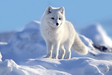 Obraz na płótnie Canvas Arctic Fox in Winter Wonderland: Enchanting Image of a Fox Thriving in a Snowy Island Habitat