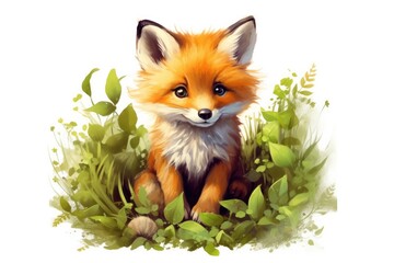 Fototapeta premium Adorable Baby Fox: A Clever and Cute Wildlife Encounter