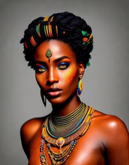 Naklejka premium African model with tribal makeup, Fictional Person created by Generative AI technology