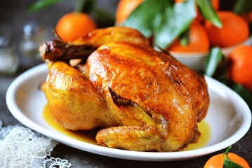 baked chicken with oranges, honey and soy sauce