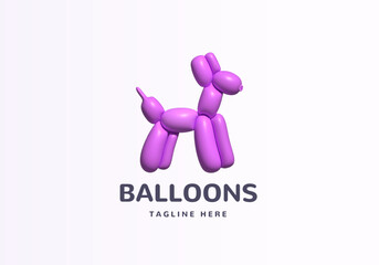 Inflated 3D Balloon Dog Figure Abstract Vector Logo Template Isolated