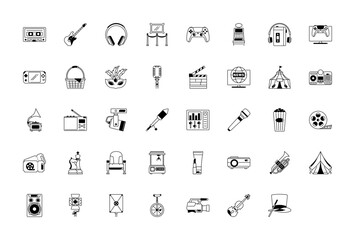 Simple Set of Entertainment Related Vector Line Icons.