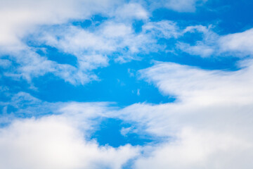 Clouds in the blue sky. Natural background with a space for title or description.