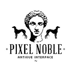 Pixel y2k brutalism logo template with antique statue head, dogs collage 80s-90s aesthetics poster, t-shirt print vector illustration in pixel art retro vaporwave 8-bit style emblem Isolated