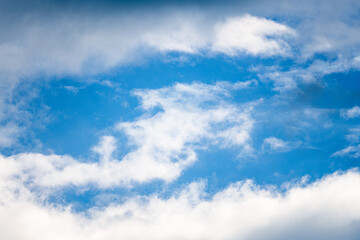 Clouds in the blue sky. Natural background with a space for title or description.