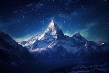 Starry Night Sky Above Snowcapped Mountains - Generative AI