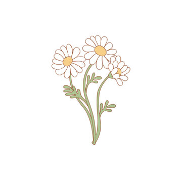 Cute daisy bouquet vector illustration. Flower Power aesthetic design element for planner, sticker, scrapbook, poster, card , pattern, tee shirt