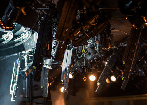 Stage lights equipment on theater ceiling
