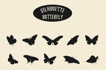 Set of butterfly silhouettes, Flying butterflies silhouette black, Butterfly icon