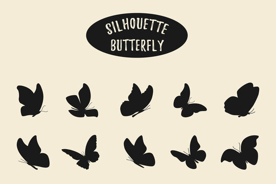 Set of butterfly silhouettes, Flying butterflies silhouette black, Butterfly icon