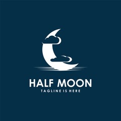 Crescent Moon Logo Template in Flat Style