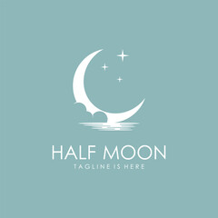 Crescent Moon Logo Template in Flat Style