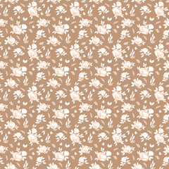 Beige Liberty Ditsy Floral Autumn Seamless Pattern