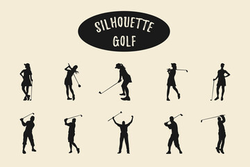 Golf silhouette, Golfers silhouettes collection, Vector set of golf player