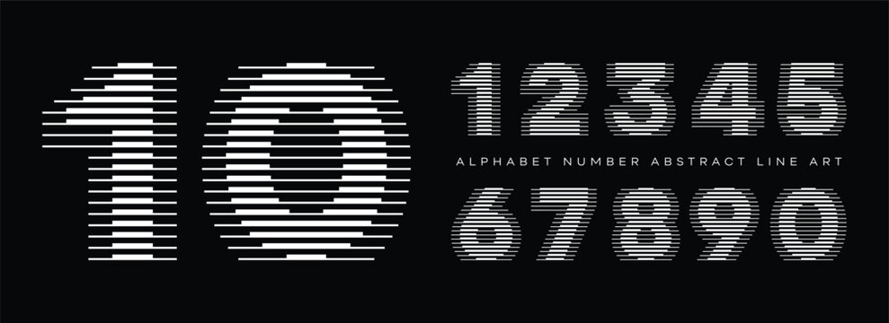 Number font with abstract geometric horizontal parallel lines