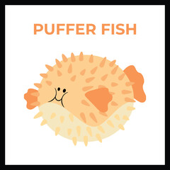 Blue Blowfish cartoon character isolated on white background