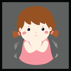 Little girl with a cold shivering vector cartoon.
