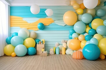 Fototapeta na wymiar ballon decoration wall party kids in the home minimalist Photography