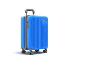 Large plastic travel suitcase with a combination lock and wheels perspective view 3d render on white