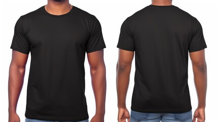 Black t shirt front and back view. Generative ai - obrazy, fototapety, plakaty