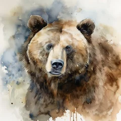 Fotobehang Watercolor Brown bear Design. © MdImam