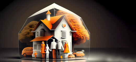 Mortgage house. Insurance. Banner. Generative AI