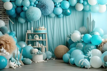 Obraz na płótnie Canvas ballon decoration wall party kids in the home ocean theme Photography
