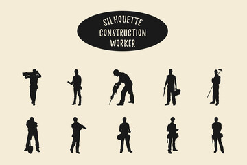 Construction workers vector silhouettes, Isolated construction workers silhouettes with different tools
