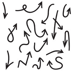 set of arrows hand drawn with brush on white background