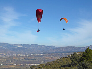Paragliders flying from Padul in Spain