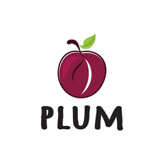 plum fruit logo with leaves, design of plum plantation, fruit shop, plum products, with simple vector editing