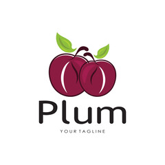 plum fruit logo with leaves, design of plum plantation, fruit shop, plum products, with simple vector editing