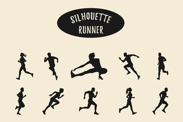 Runners silhouette collection, Running men and women silhouette, Run silhouettes