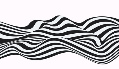 Wave of optical illusion. Abstract black and white illustrations.
