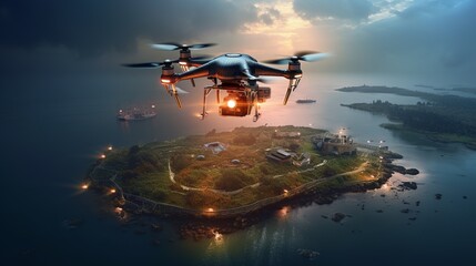 Fototapeta premium Use of drones for different purposes. Drones help people in different spheres of life.