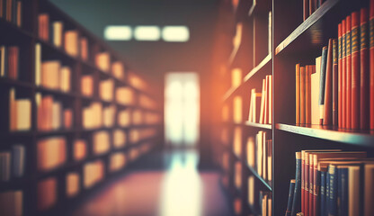 Library. A big library. Selective focus. Banner. Generative AI