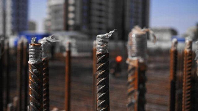 building reinforcement in the foundation of the house with threads